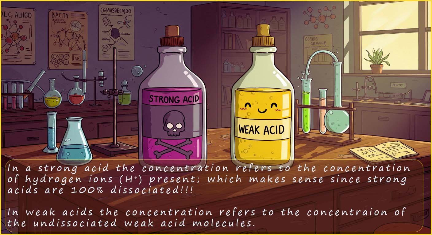 Explanation of the differences in concentration of weak and strong acids